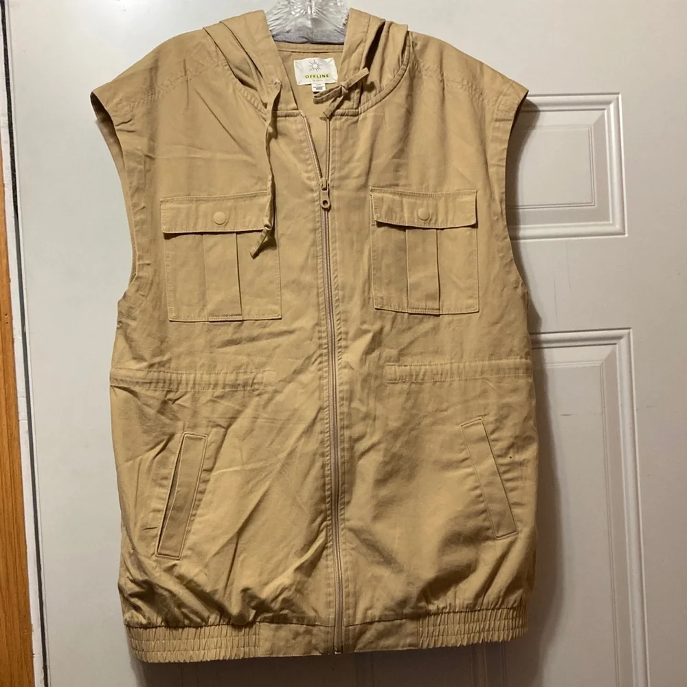 Offline‎ by Aerie Sleeveless Hooded Zip Front Utility Vest - Tan S